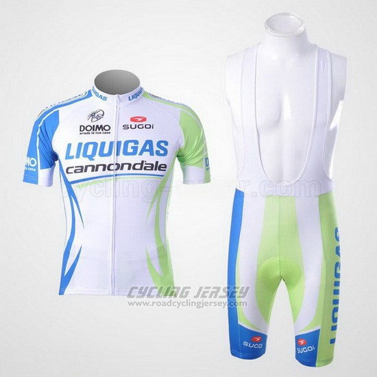 2011 Cycling Jersey Liquigas Cannondale White and Green Short Sleeve and Bib Short